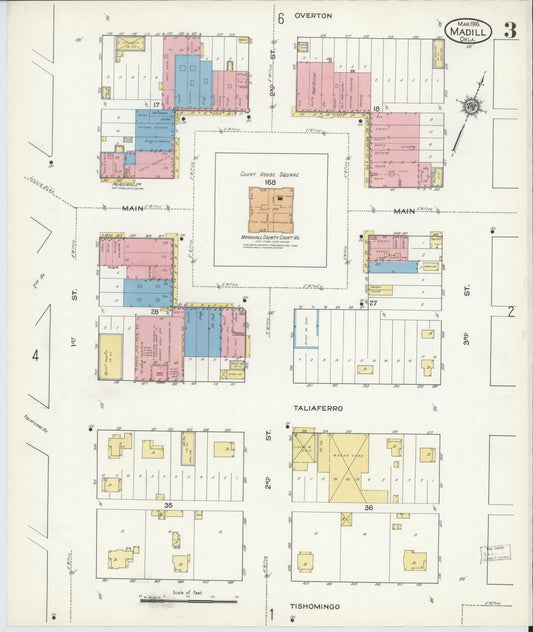 Sanborn Fire Insurance Map from Madill, Marshall County, Oklahoma (1916), Sheet #0003 - Historic Sanborn Fire Insurance Map Print, vintage old map wall art, antique decor, genealogy gift, Oklahoma Oklahoma map