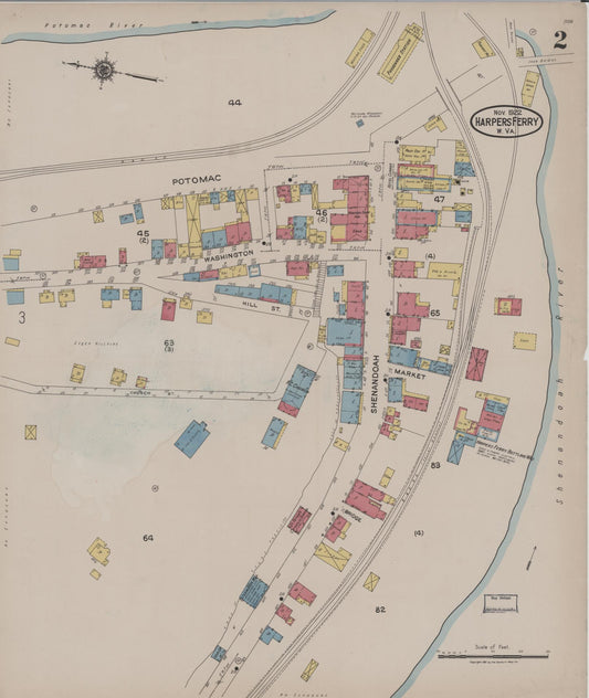 Sanborn Fire Insurance Map from Harpers Ferry, Jefferson County, West Virginia (1922), Sheet #0002 - Historic Sanborn Fire Insurance Map Print, vintage old map wall art, antique decor, genealogy gift, West Virginia West Virginia map