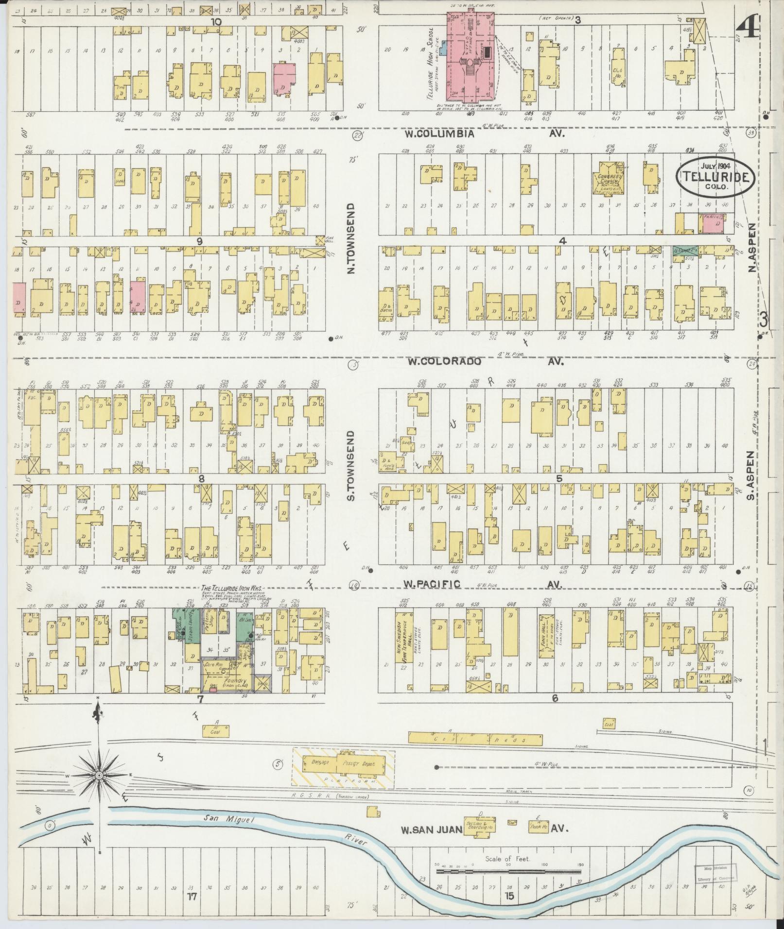 Sanborn Fire Insurance Map from Telluride, San Miguel County, Colorado (1904), Sheet #0004 - Complete Map Set gallery image, historic Sanborn map, vintage wall art, Colorado Colorado