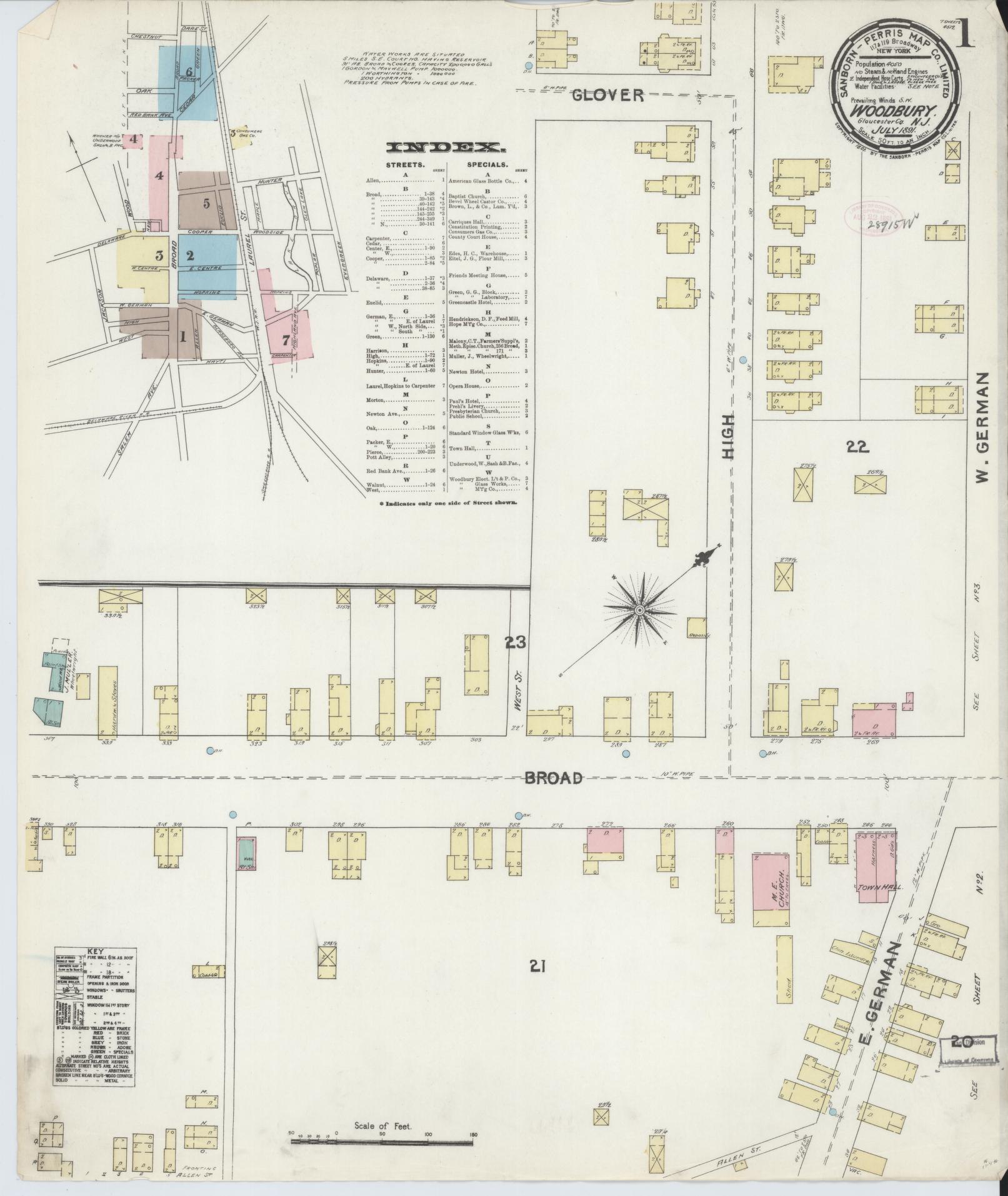 Sanborn Fire Insurance Map from Woodbury, Gloucester County, New Jersey. (1891) – Historic Sanborn Fire Insurance Map Print