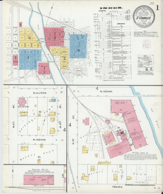 Sanborn Fire Insurance Map from Saint Charles, Kane County, Illinois (1905), Sheet #0001 - Historic Sanborn Fire Insurance Map Print, vintage old map wall art, antique decor, genealogy gift, Illinois Illinois map