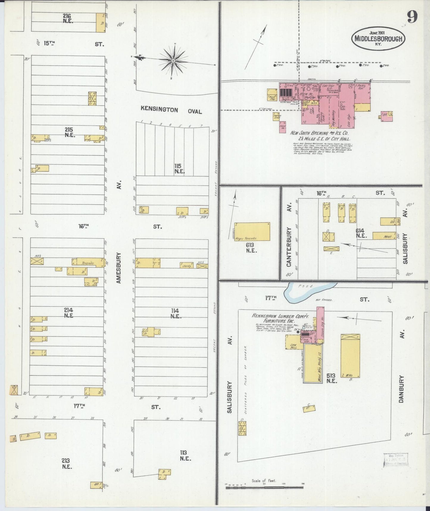 Sanborn Fire Insurance Map from Middlesboro, Bell County, Kentucky (1901), Sheet #0009 - Complete Map Set gallery image, historic Sanborn map, vintage wall art, Kentucky Kentucky