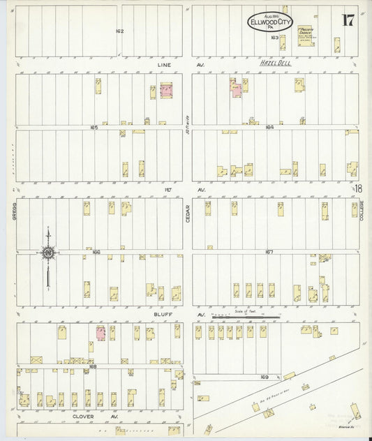Sanborn Fire Insurance Map from Ellwood City, Lawrence County, Pennsylvania (1914), Sheet #0017 - Historic Sanborn Fire Insurance Map Print, vintage old map wall art, antique decor, genealogy gift, Pennsylvania Pennsylvania map