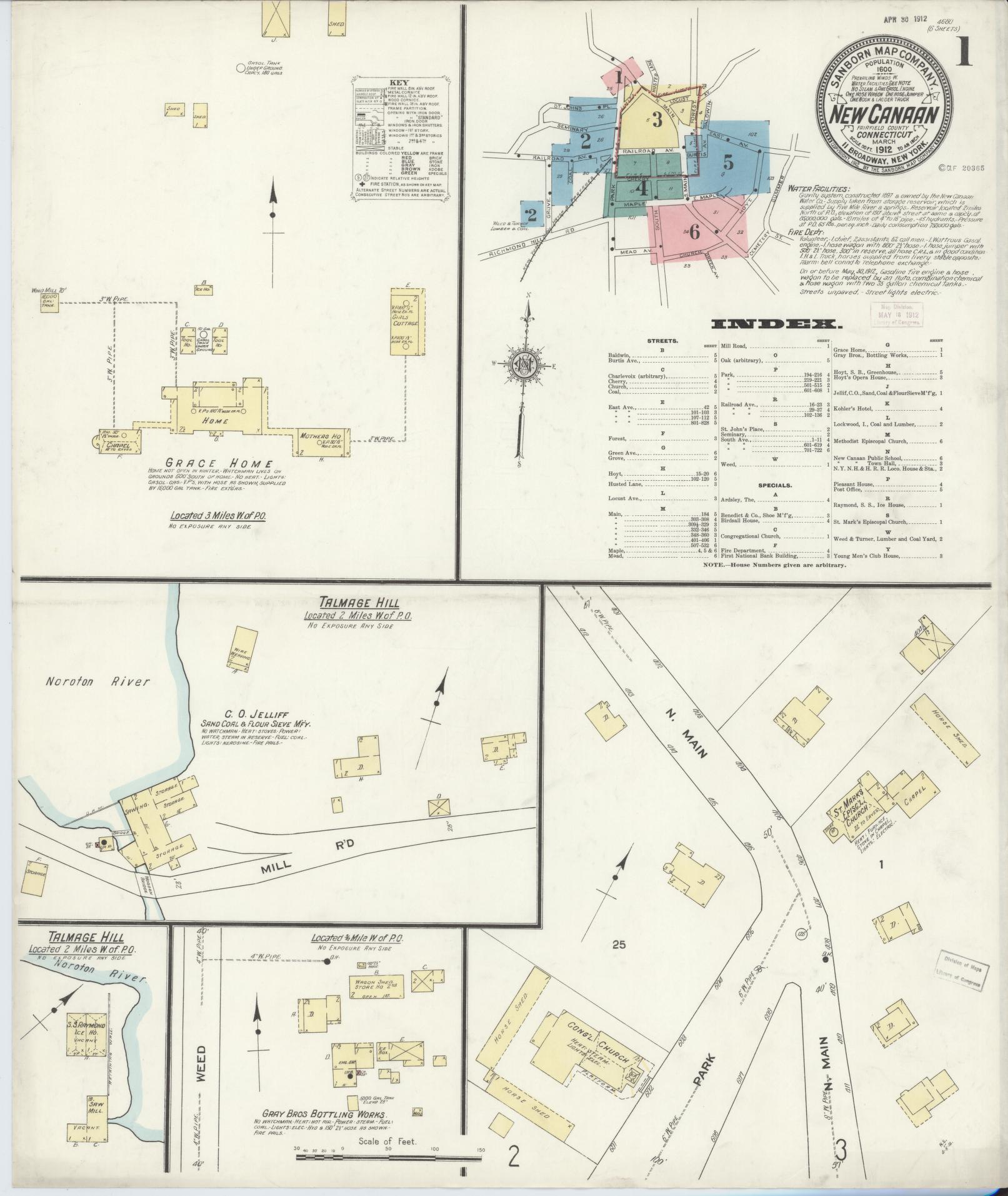 Sanborn Fire Insurance Map from New Canaan, Fairfield County, Connecticut (1912), Sheet #0001 - Complete Map Set gallery image, historic Sanborn map, vintage wall art, Connecticut Connecticut