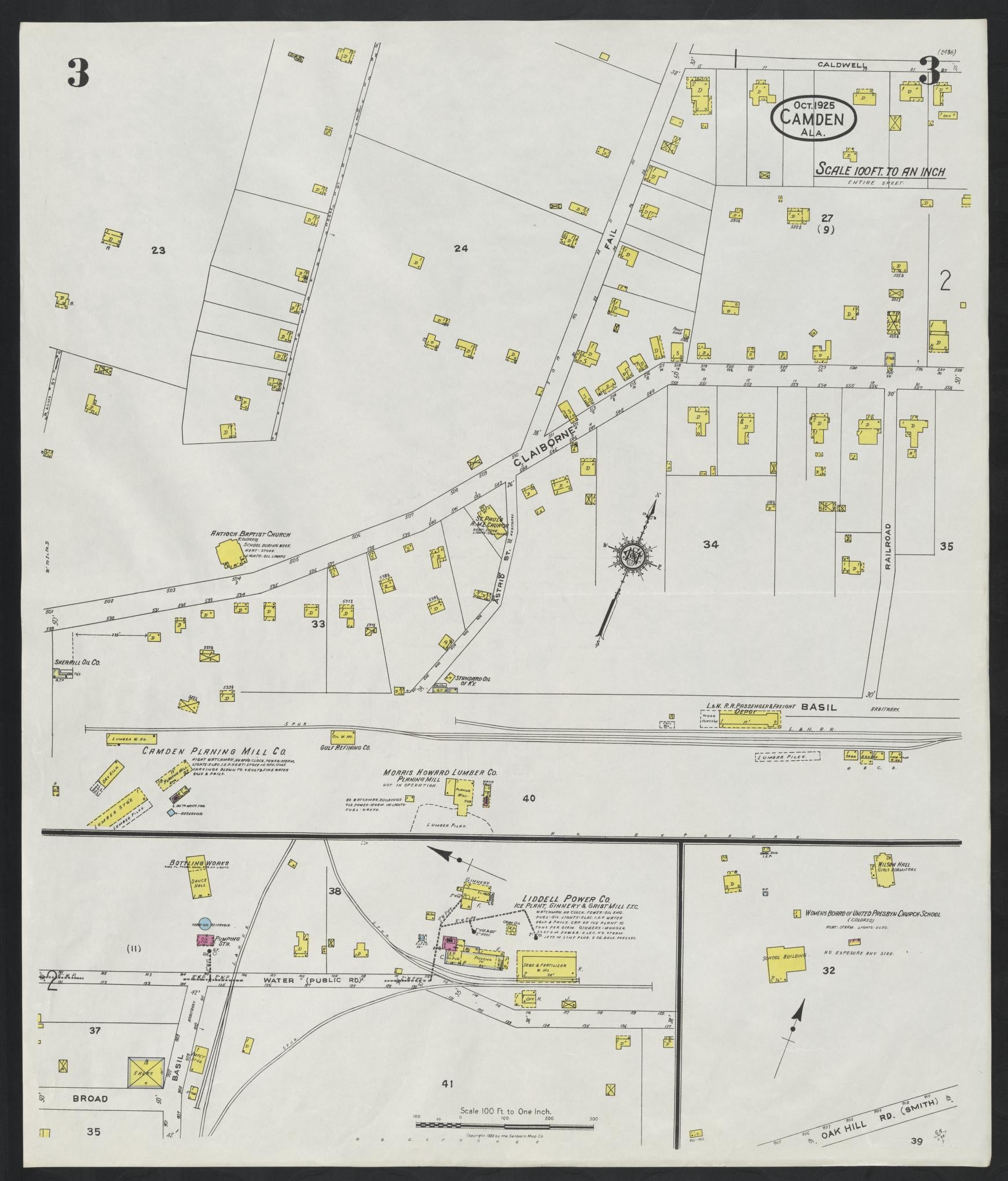 Sanborn Fire Insurance Map from Camden, Wilcox County, Alabama (1925), Sheet #0003 - Complete Map Set gallery image, historic Sanborn map, vintage wall art, Alabama Alabama