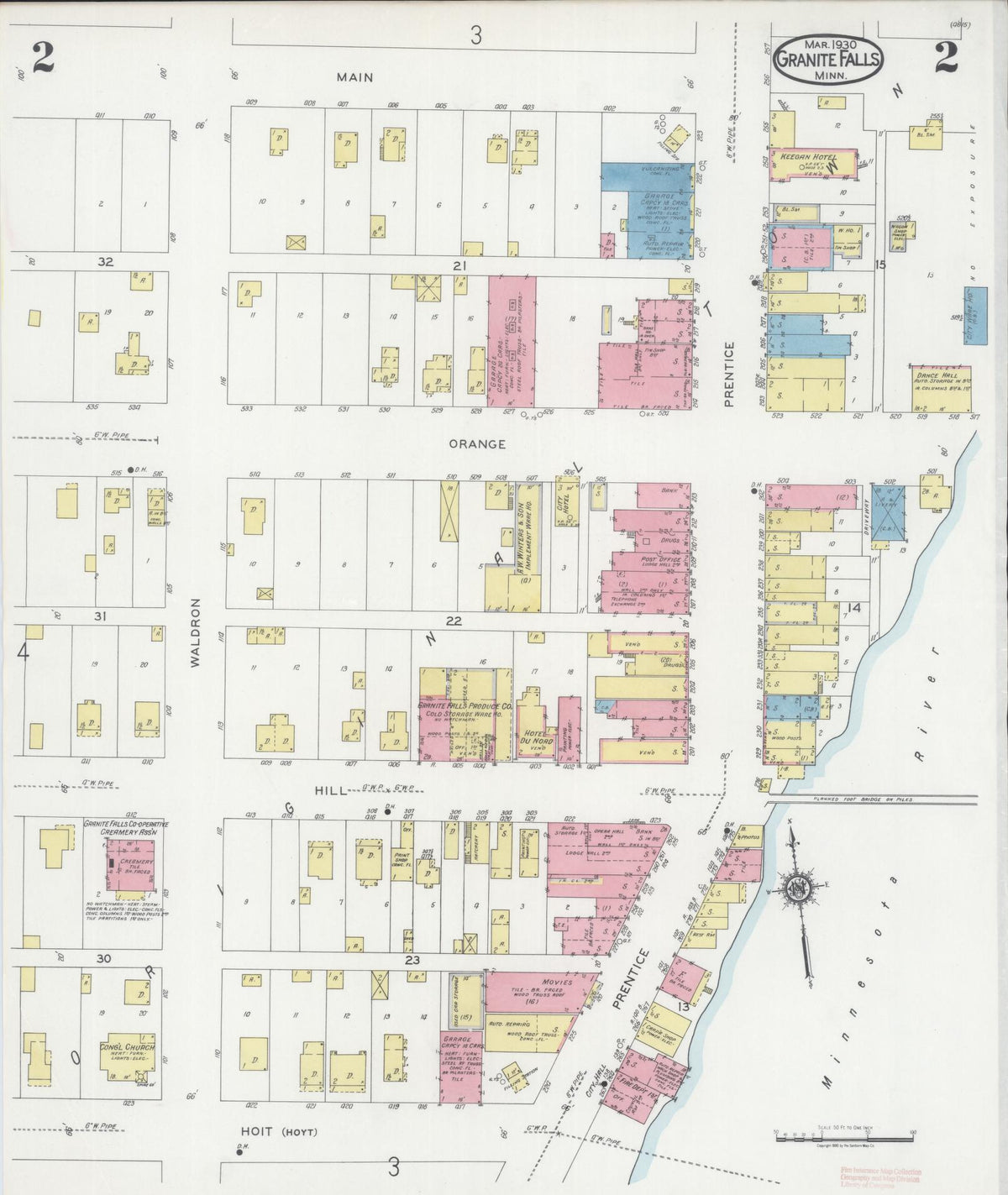 Sanborn Fire Insurance Map from Granite Falls, Yellow Medicine And Chippewa Counties, Minnesota (1930), Sheet #0002 - Complete Map Set gallery image, historic Sanborn map, vintage wall art, Minnesota Minnesota
