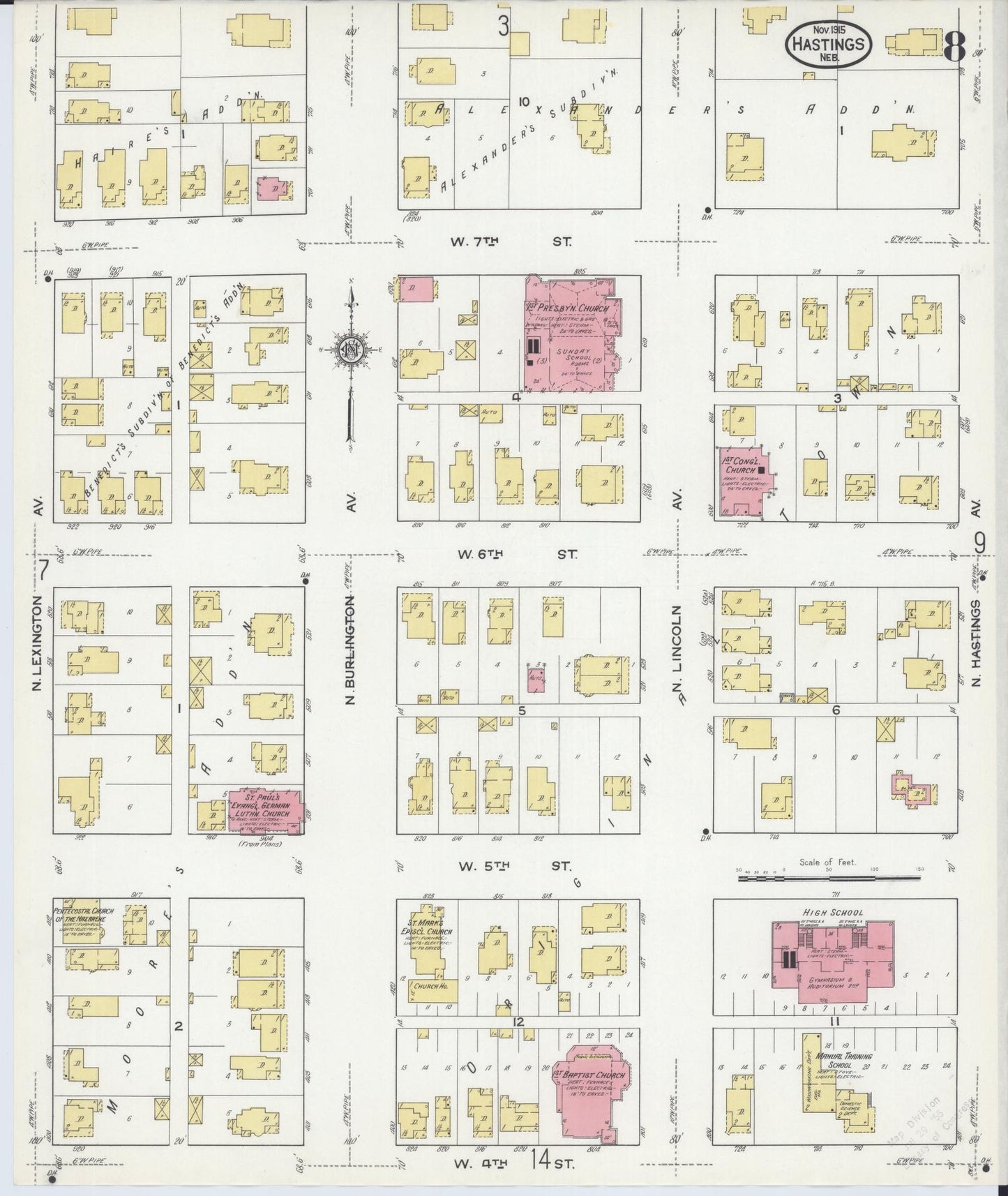 Sanborn Fire Insurance Map from Hastings, Adams County, Nebraska (1915), Sheet #0008 - Complete Map Set gallery image, historic Sanborn map, vintage wall art, Nebraska Nebraska