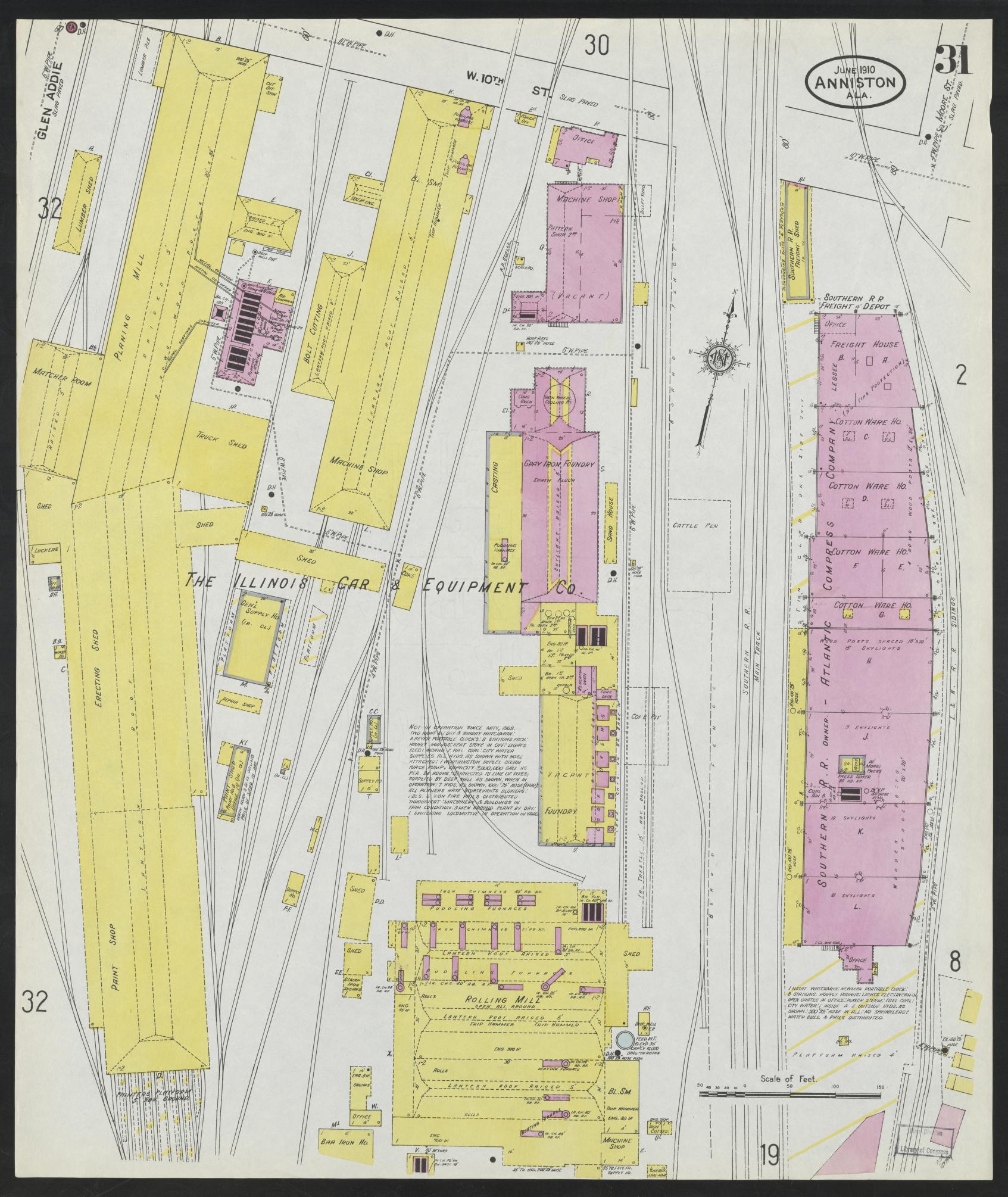 Sanborn Fire Insurance Map from Anniston, Calhoun County, Alabama (1910 ...