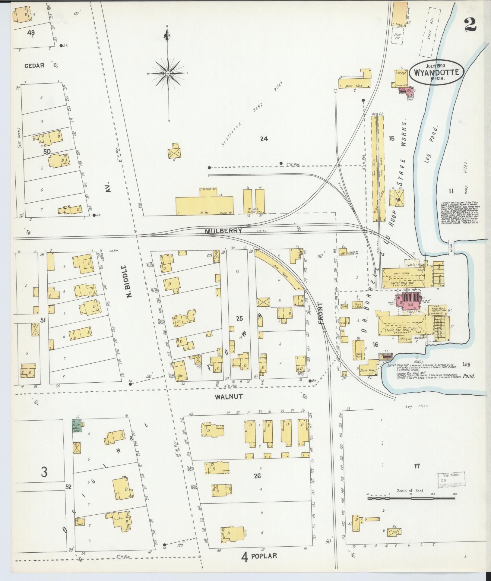 Sanborn Fire Insurance Map from Wyandotte, Wayne County, Michigan (1900), Sheet #0002 - Historic Sanborn Fire Insurance Map Print, vintage old map wall art, antique decor, genealogy gift, Michigan Michigan map