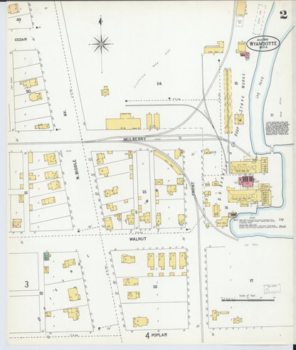 Sanborn Fire Insurance Map from Wyandotte, Wayne County, Michigan (1900), Sheet #0002 - Historic Sanborn Fire Insurance Map Print, vintage old map wall art, antique decor, genealogy gift, Michigan Michigan map