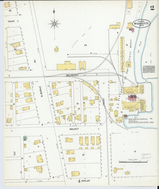 Sanborn Fire Insurance Map from Wyandotte, Wayne County, Michigan (1900), Sheet #0002 - Historic Sanborn Fire Insurance Map Print, vintage old map wall art, antique decor, genealogy gift, Michigan Michigan map