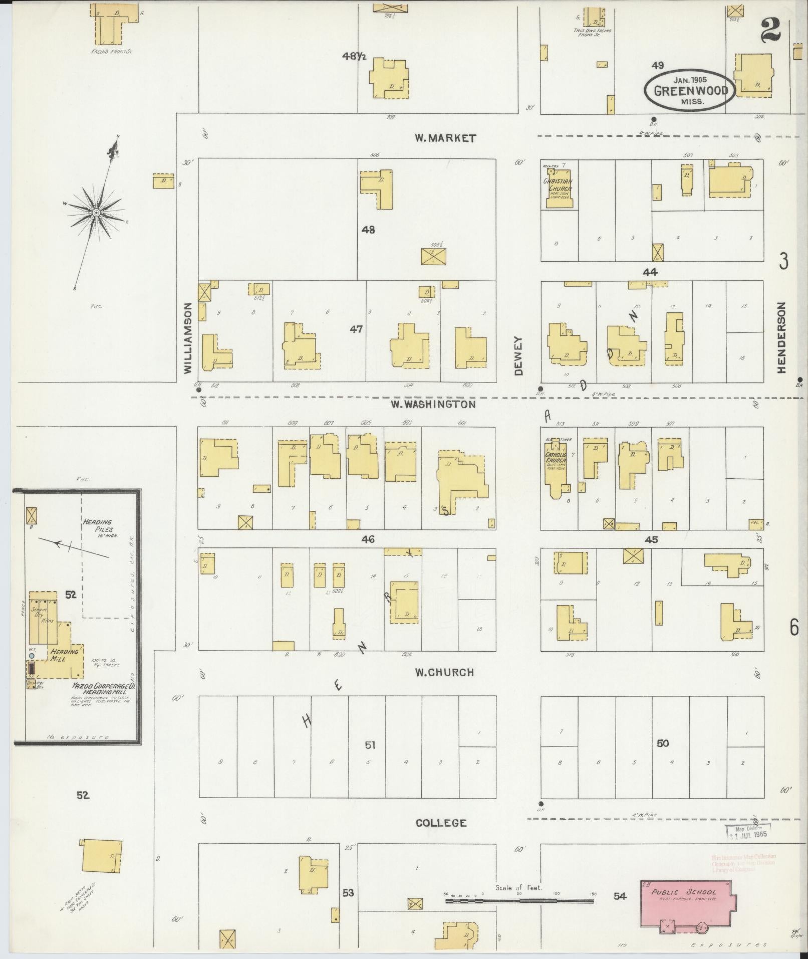Sanborn Fire Insurance Map from Greenwood, Leflore County, Mississippi (1905), Sheet #0002 - Complete Map Set gallery image, historic Sanborn map, vintage wall art, Mississippi Mississippi