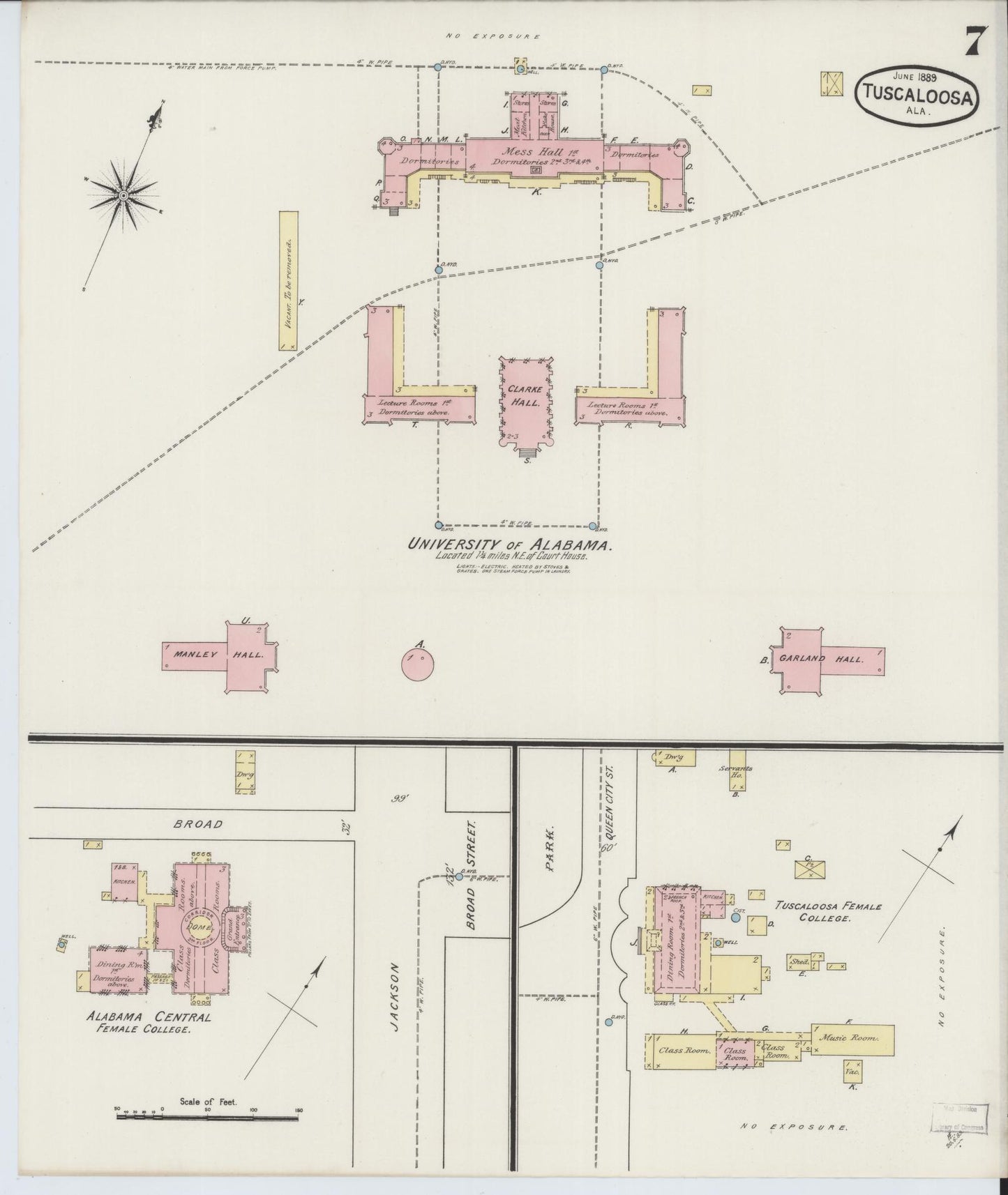 Sanborn Fire Insurance Map from Tuscaloosa, Tuscaloosa County, Alabama (1889), Sheet #0007 - Complete Map Set gallery image, historic Sanborn map, vintage wall art, Alabama Alabama
