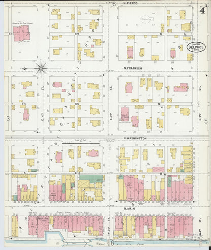 Sanborn Fire Insurance Map from Delphos, Van Wert And Allen Counties, Ohio (1899), Sheet #0004 - Historic Sanborn Fire Insurance Map Print, vintage old map wall art, antique decor, genealogy gift, Ohio Ohio map
