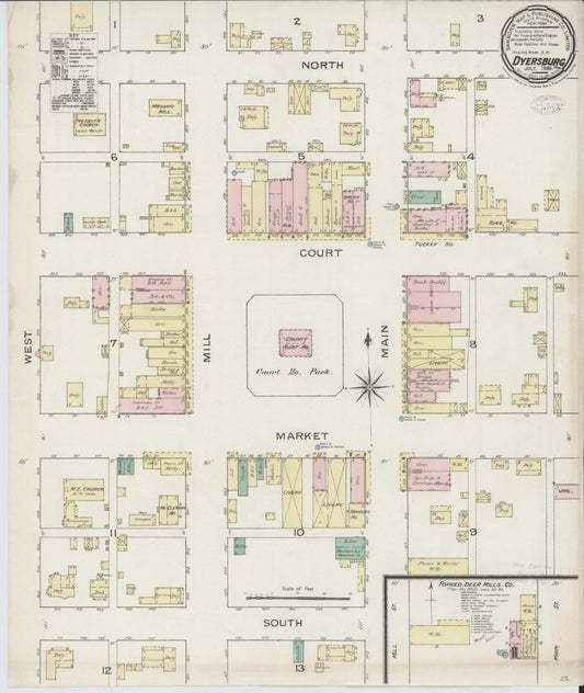 Sanborn Fire Insurance Map from Dyersburg, Dyer County, Tennessee (1886), Sheet #0001 - Historic Sanborn Fire Insurance Map Print, vintage old map wall art, antique decor, genealogy gift, Tennessee Tennessee map