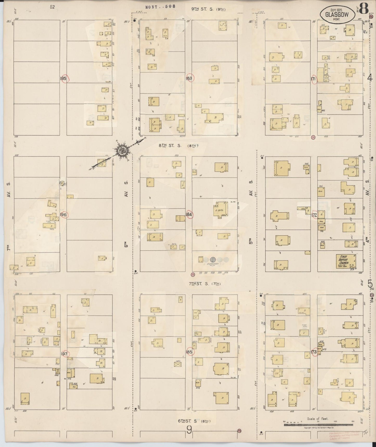Sanborn Fire Insurance Map from Glasgow, Valley County, Montana (1937), Sheet #0008 - Complete Map Set gallery image, historic Sanborn map, vintage wall art, Montana Montana