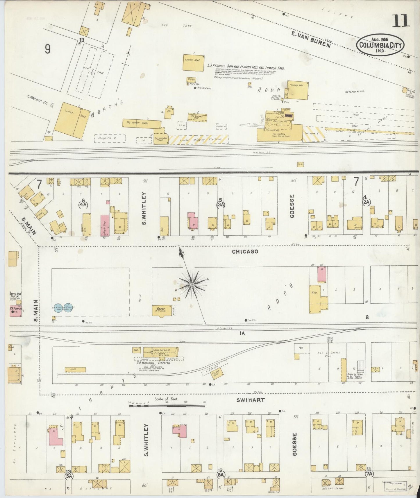 Sanborn Fire Insurance Map from Columbia City, Whitley County, Indiana (1905), Sheet #0011 - Complete Map Set gallery image, historic Sanborn map, vintage wall art, Indiana Indiana
