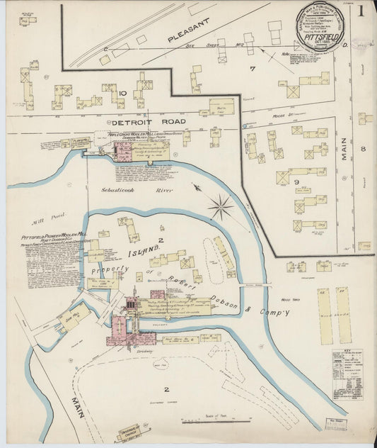 Sanborn Fire Insurance Map from Pittsfield, Somerset County, Maine (1885), Sheet #0001 - Complete Map Set gallery image, historic Sanborn map, vintage wall art, Maine Maine