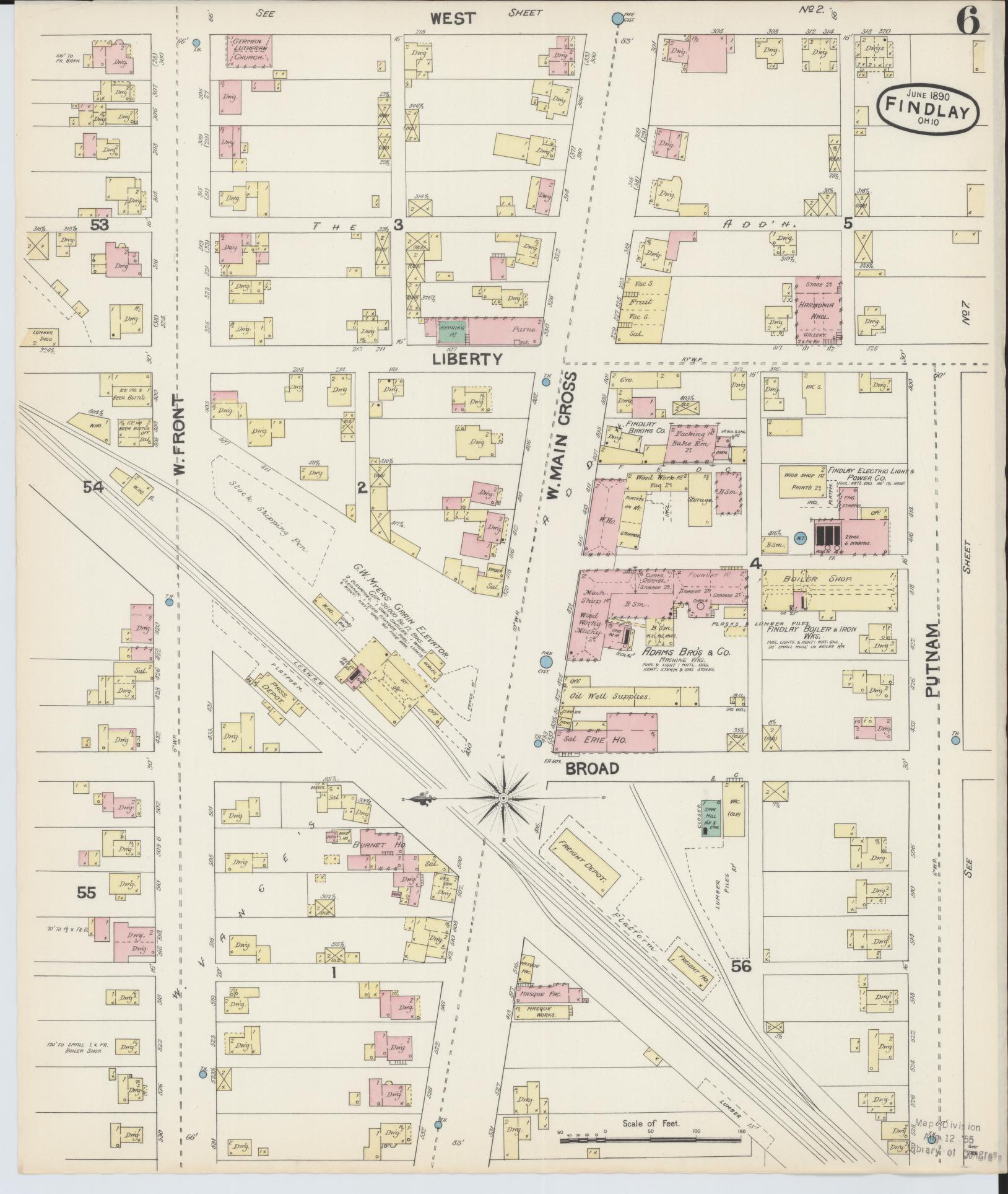 Sanborn Fire Insurance Map from Findlay, Hancock County, Ohio (1890), Sheet #0006 - Complete Map Set gallery image, historic Sanborn map, vintage wall art, Ohio Ohio