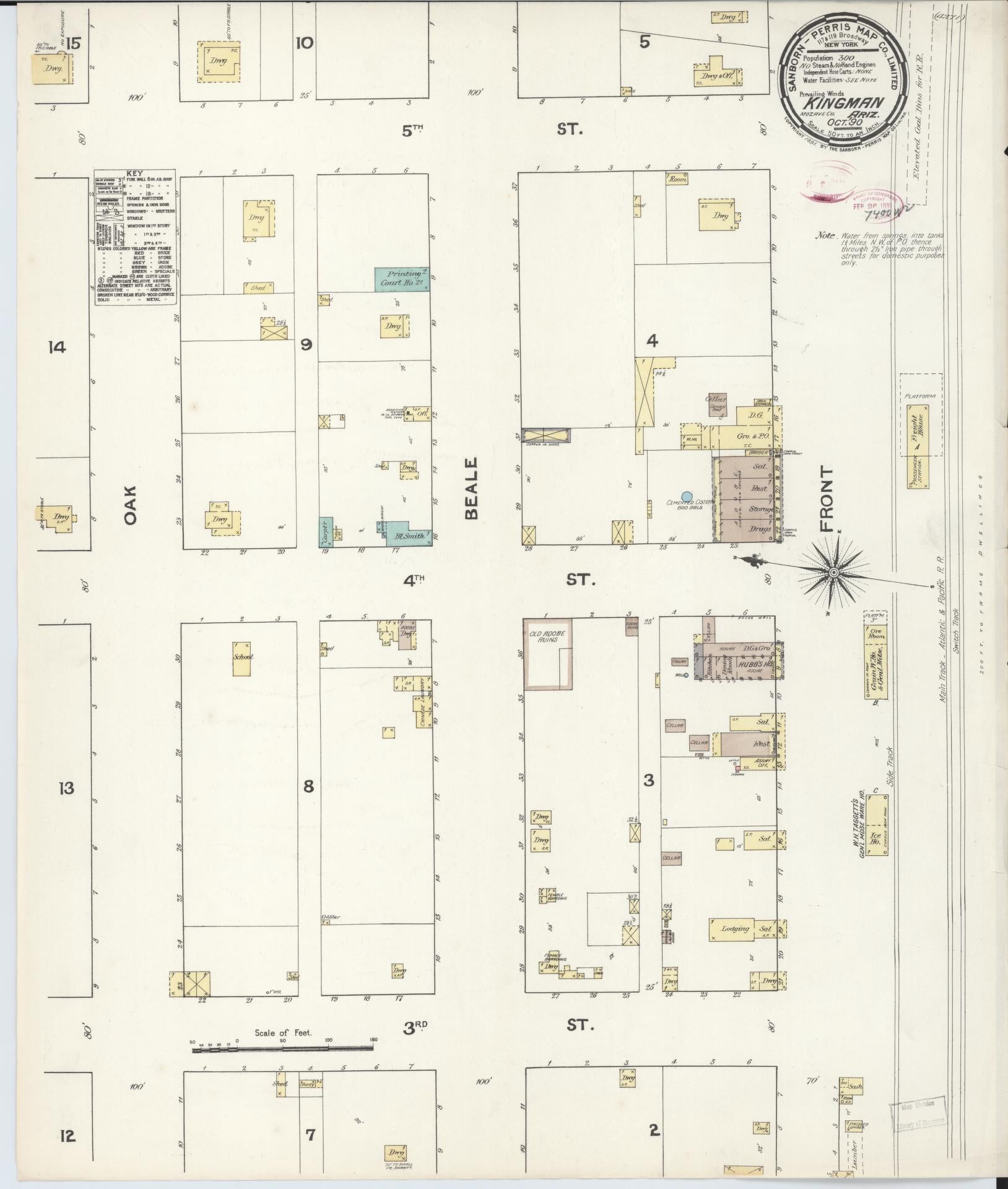Sanborn Fire Insurance Map from Kingman, Mohave County, Arizona (1890), Sheet #0001 - Historic Sanborn Fire Insurance Map Print, vintage old map wall art, antique decor, genealogy gift, Arizona Arizona map