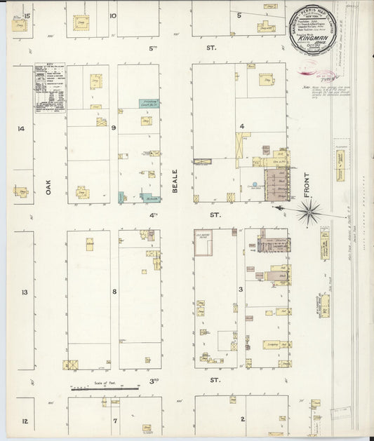 Sanborn Fire Insurance Map from Kingman, Mohave County, Arizona (1890), Sheet #0001 - Historic Sanborn Fire Insurance Map Print, vintage old map wall art, antique decor, genealogy gift, Arizona Arizona map