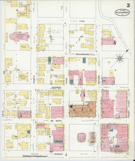 Sanborn Fire Insurance Map from Alexandria, Rapides Parish, Louisiana (1909), Sheet #0003 - Historic Sanborn Fire Insurance Map Print, vintage old map wall art, antique decor, genealogy gift, Louisiana Louisiana map