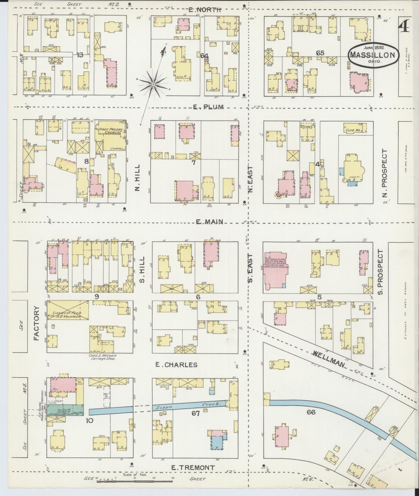 Sanborn Fire Insurance Map from Massillon, Stark County, Ohio (1892), Sheet #0004 - Historic Sanborn Fire Insurance Map Print, vintage old map wall art, antique decor, genealogy gift, Ohio Ohio map