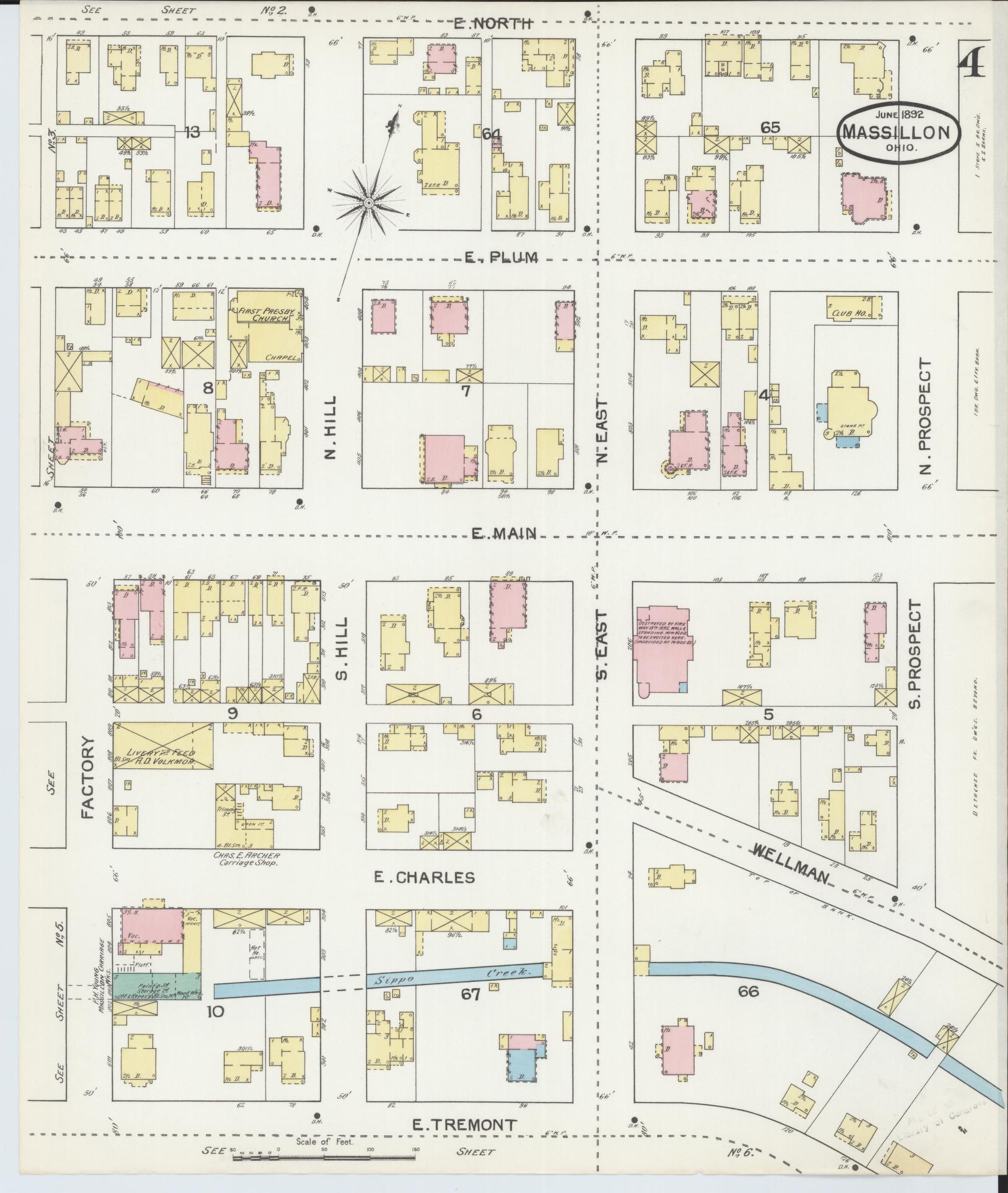 Sanborn Fire Insurance Map from Massillon, Stark County, Ohio (1892), Sheet #0004 - Historic Sanborn Fire Insurance Map Print, vintage old map wall art, antique decor, genealogy gift, Ohio Ohio map