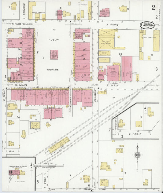 Sanborn Fire Insurance Map from Ladonia, Fannin County, Texas (1919), Sheet #0002 - Historic Sanborn Fire Insurance Map Print, vintage old map wall art, antique decor, genealogy gift, Texas Texas map