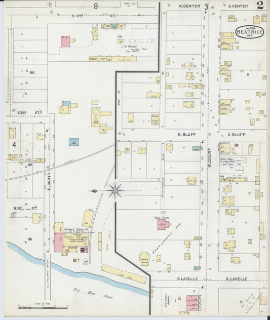 Sanborn Fire Insurance Map from Beatrice, Gage County, Nebraska (1896), Sheet #0002 - Historic Sanborn Fire Insurance Map Print, vintage old map wall art, antique decor, genealogy gift, Nebraska Nebraska map
