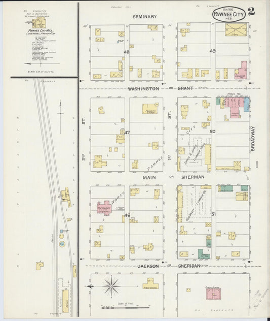 Sanborn Fire Insurance Map from Pawnee City, Pawnee County, Nebraska (1892), Sheet #0002 - Historic Sanborn Fire Insurance Map Print, vintage old map wall art, antique decor, genealogy gift, Nebraska Nebraska map