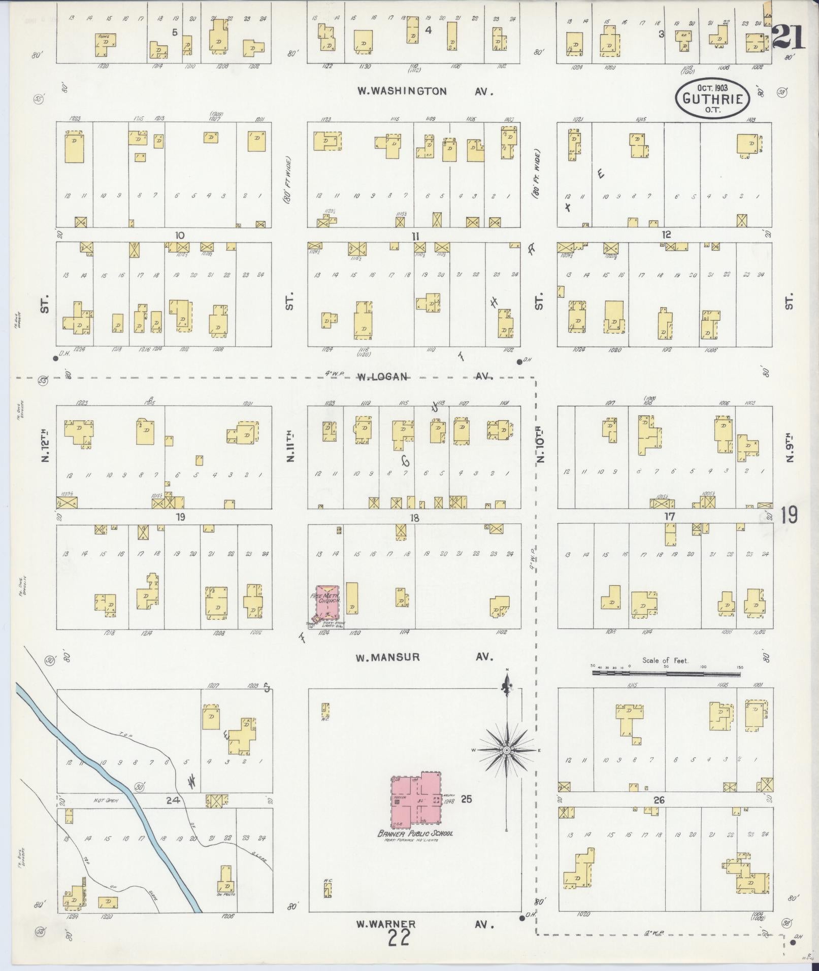 Sanborn Fire Insurance Map from Guthrie, Logain County, Oklahoma (1903), Sheet #0021 - Historic Sanborn Fire Insurance Map Print, vintage old map wall art, antique decor, genealogy gift, Oklahoma Oklahoma map