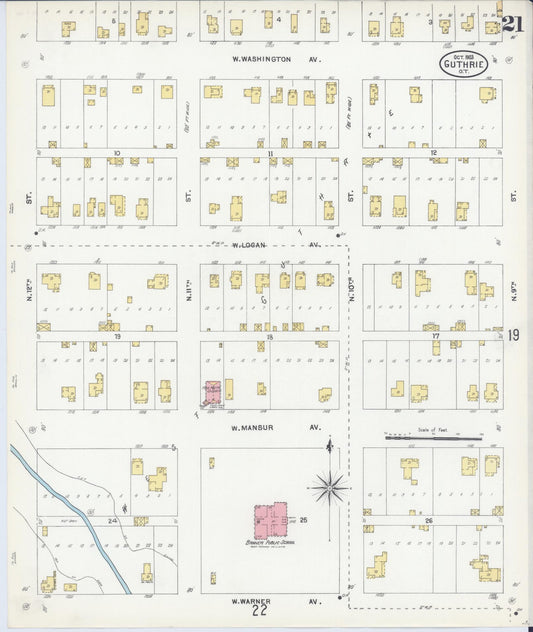 Sanborn Fire Insurance Map from Guthrie, Logain County, Oklahoma (1903), Sheet #0021 - Historic Sanborn Fire Insurance Map Print, vintage old map wall art, antique decor, genealogy gift, Oklahoma Oklahoma map