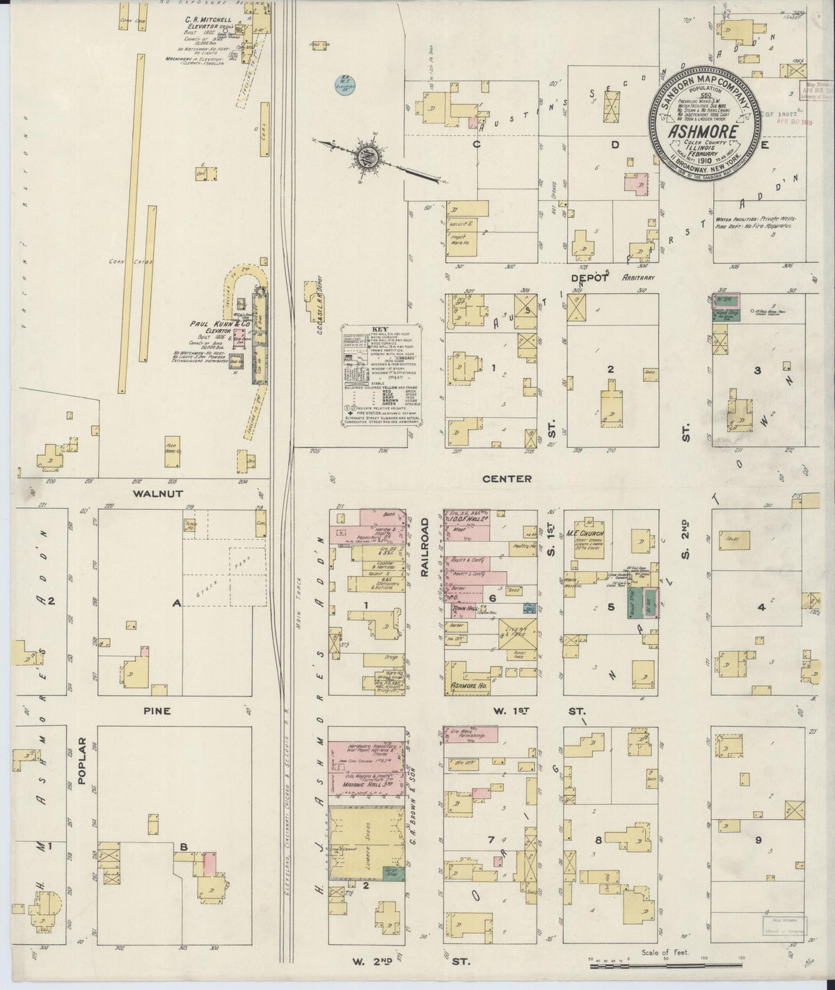 Sanborn Fire Insurance Map from Ashmore, Coles County, Illinois (1910), Sheet #0001 - Historic Sanborn Fire Insurance Map Print, vintage old map wall art, antique decor, genealogy gift, Illinois Illinois map