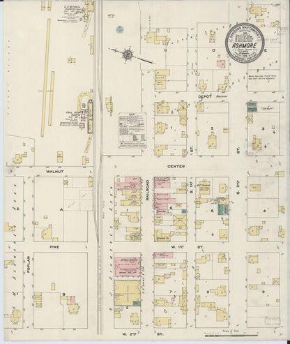 Sanborn Fire Insurance Map from Ashmore, Coles County, Illinois (1910), Sheet #0001 - Historic Sanborn Fire Insurance Map Print, vintage old map wall art, antique decor, genealogy gift, Illinois Illinois map