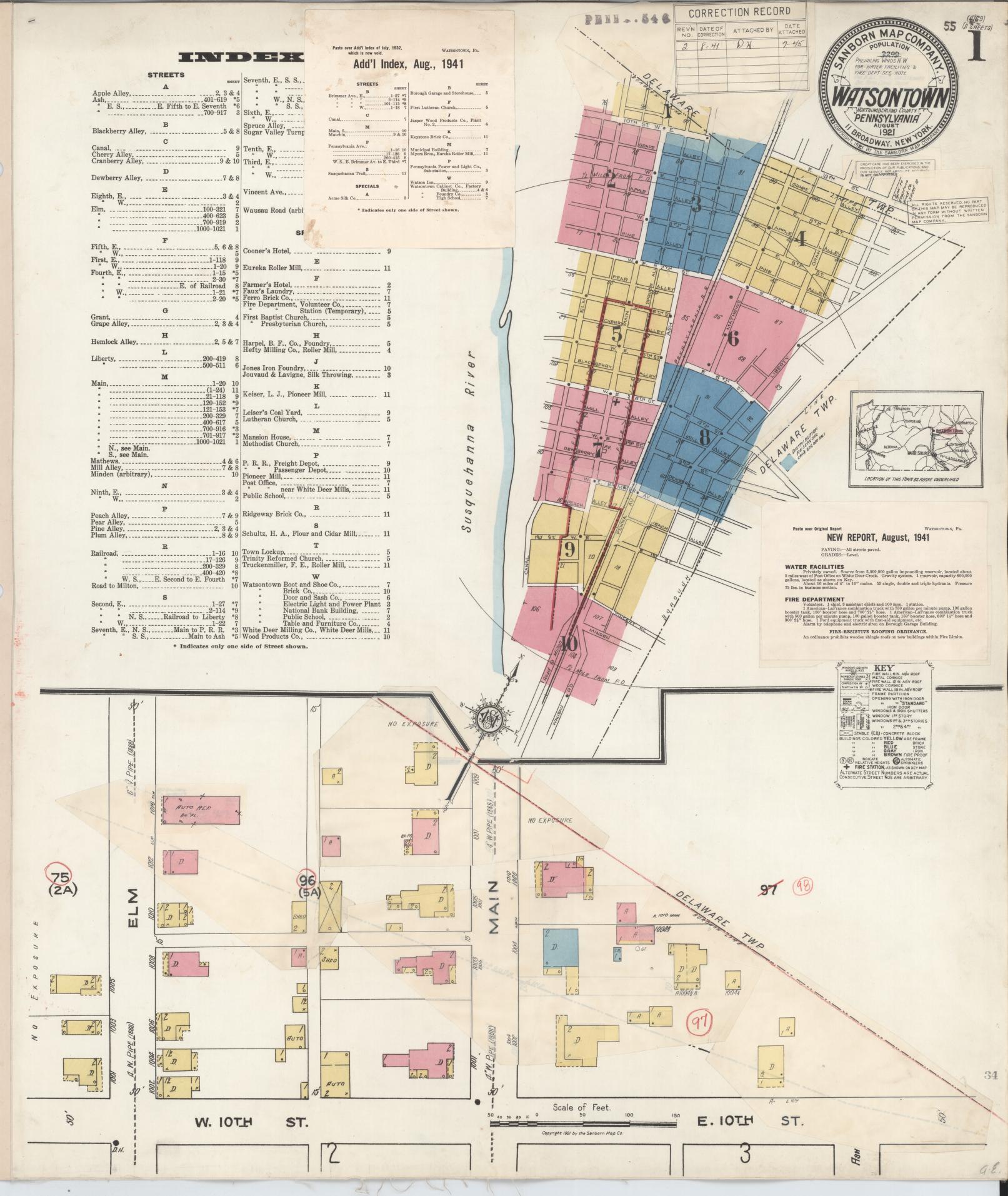 Sanborn Fire Insurance Map from Watsontown, Northumberland County, Pennsylvania. (1941) – Historic Sanborn Fire Insurance Map Print