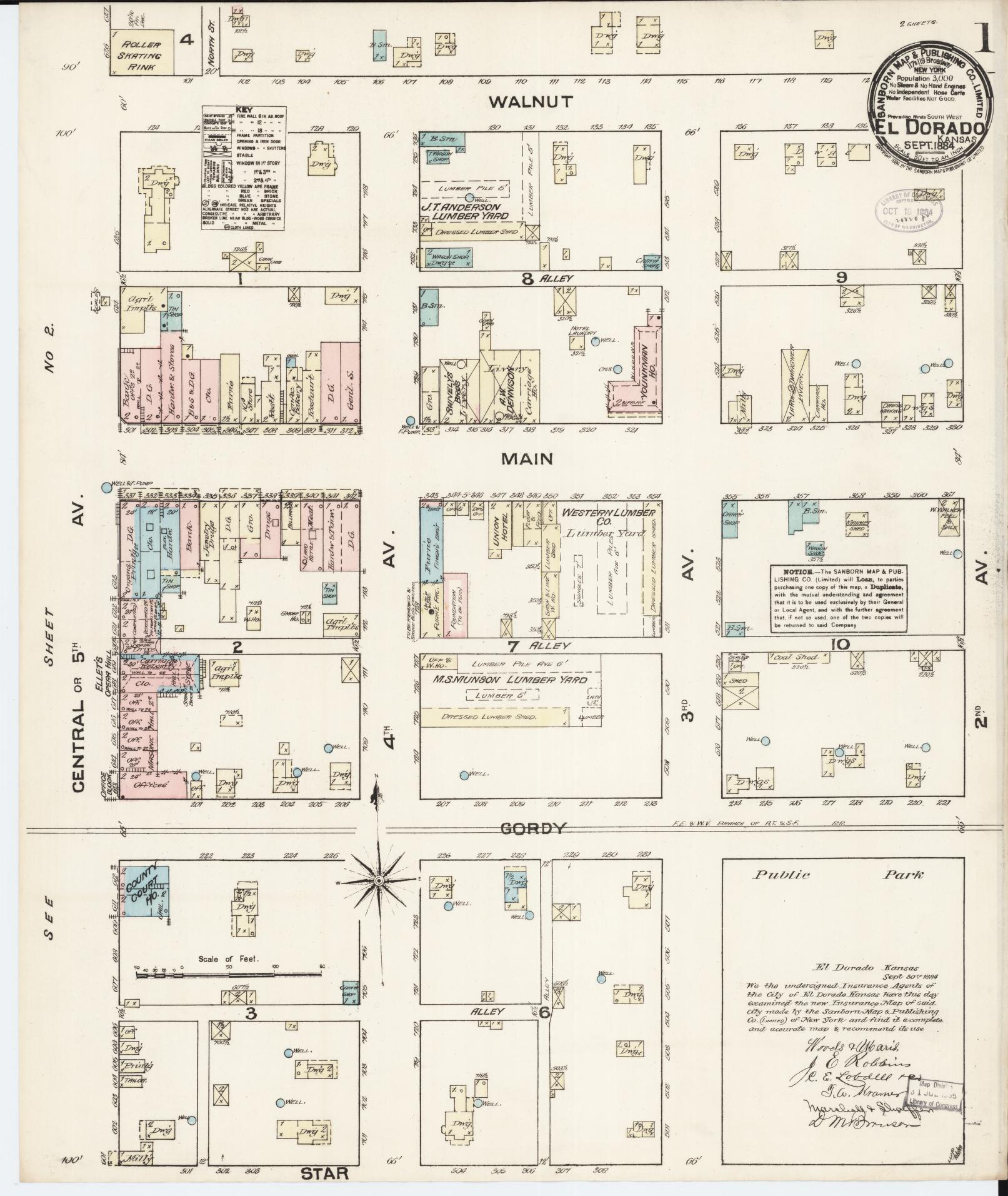 Sanborn Fire Insurance Map from El Dorado, Butler County, Kansas (1884), Sheet #0001 - Historic Sanborn Fire Insurance Map Print, vintage old map wall art, antique decor, genealogy gift, Kansas Kansas map