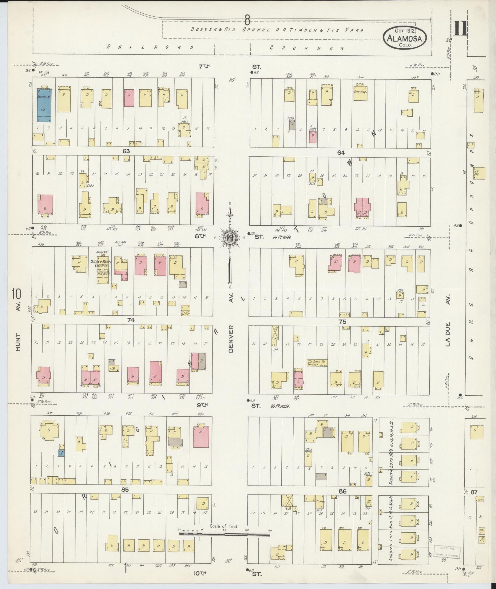 Sanborn Fire Insurance Map from Alamosa, Alamosa County, Colorado (1912), Sheet #0011 - Historic Sanborn Fire Insurance Map Print, vintage old map wall art, antique decor, genealogy gift, Colorado Colorado map