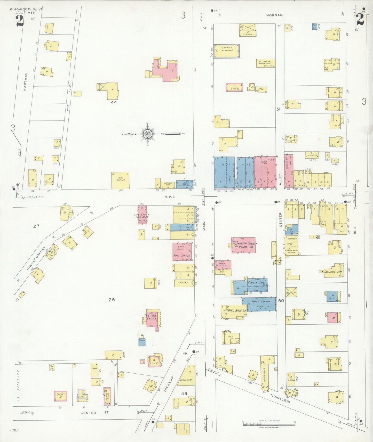 Sanborn Fire Insurance Map from Kingwood, Preston County, West Virginia (1933), Sheet #0002 - Complete Map Set gallery image, historic Sanborn map, vintage wall art, West Virginia West Virginia