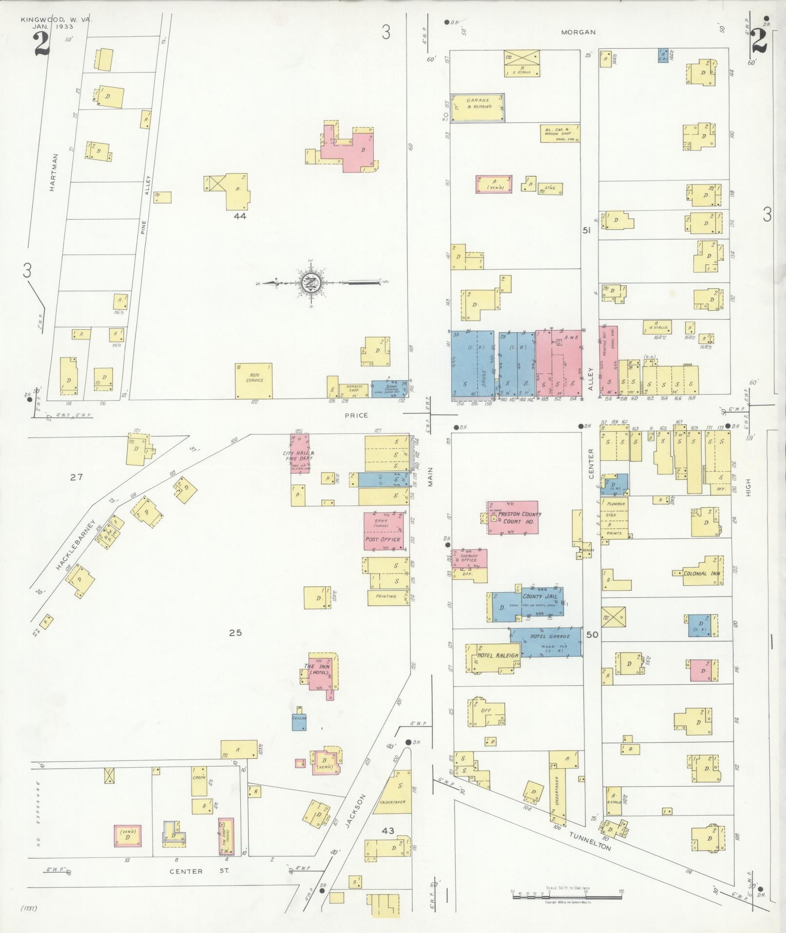 Sanborn Fire Insurance Map from Kingwood, Preston County, West Virginia (1933), Sheet #0002 - Complete Map Set gallery image, historic Sanborn map, vintage wall art, West Virginia West Virginia