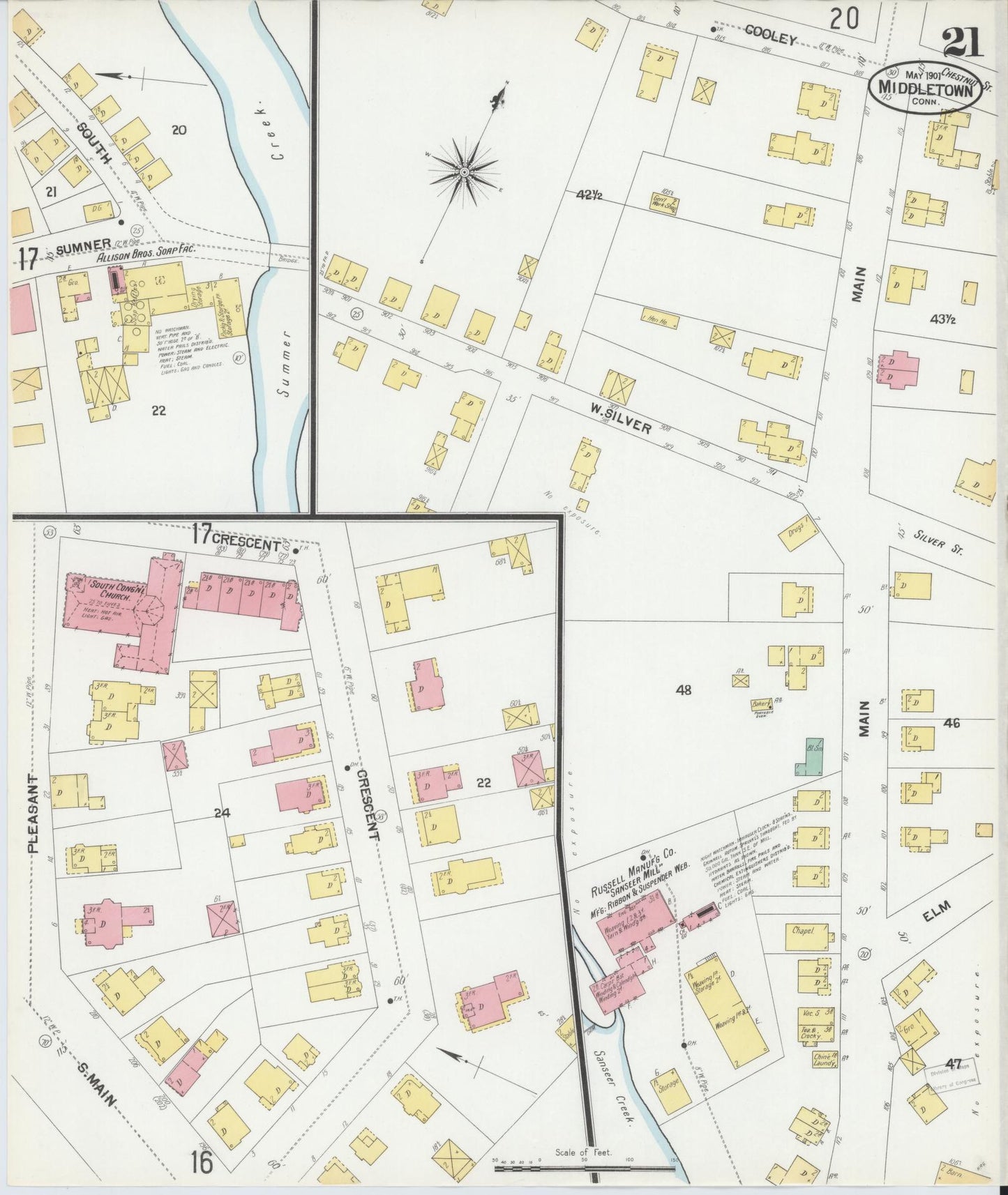 Sanborn Fire Insurance Map from Middletown, Middlesex County, Connecticut (1901), Sheet #0021 - Historic Sanborn Fire Insurance Map Print, vintage old map wall art, antique decor, genealogy gift, Connecticut Connecticut map