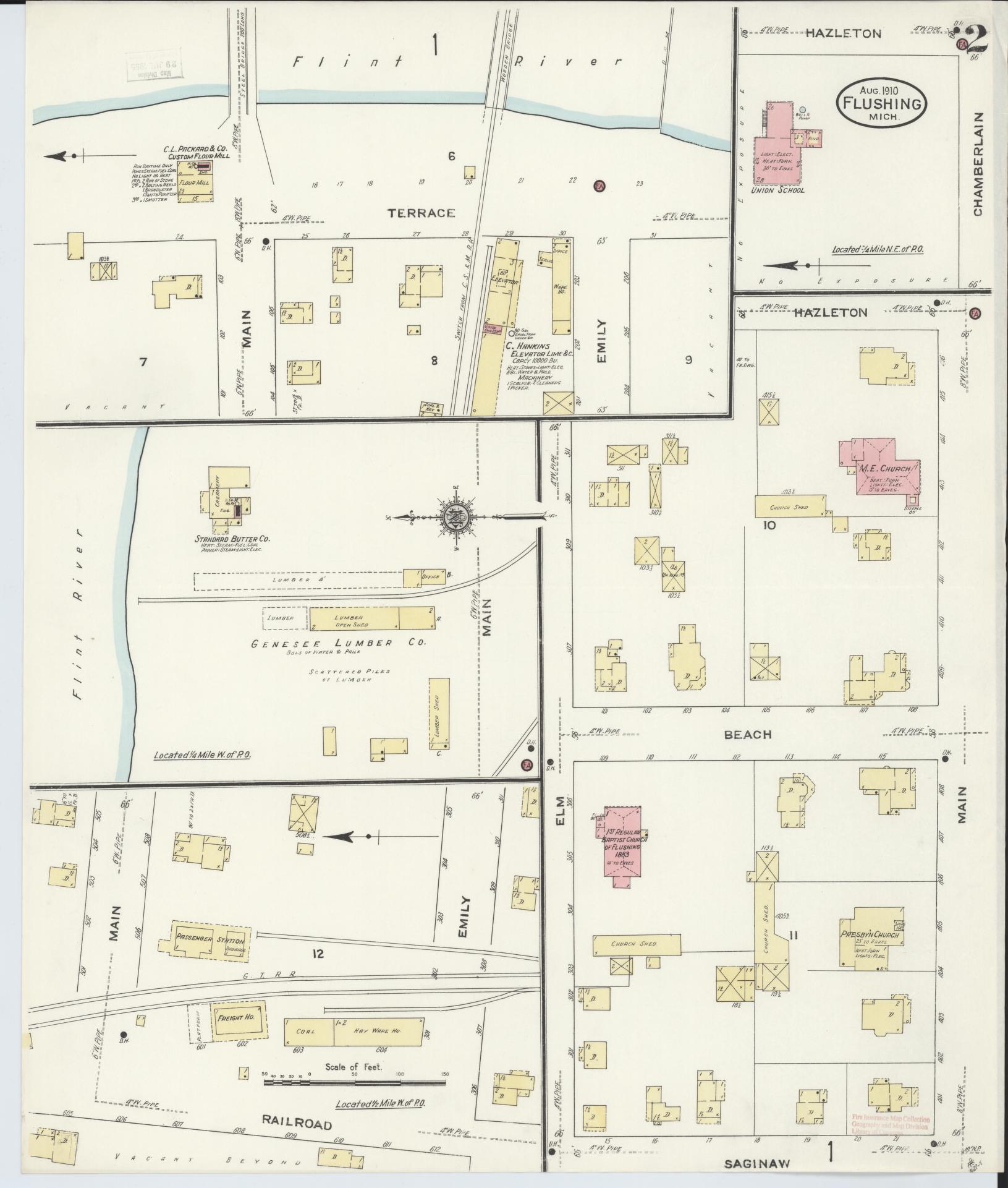 Sanborn Fire Insurance Map from Flushing, Genesee County, Michigan (1910), Sheet #0002 - Historic Sanborn Fire Insurance Map Print, vintage old map wall art, antique decor, genealogy gift, Michigan Michigan map