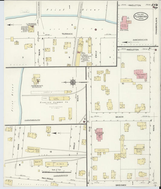 Sanborn Fire Insurance Map from Flushing, Genesee County, Michigan (1910), Sheet #0002 - Historic Sanborn Fire Insurance Map Print, vintage old map wall art, antique decor, genealogy gift, Michigan Michigan map