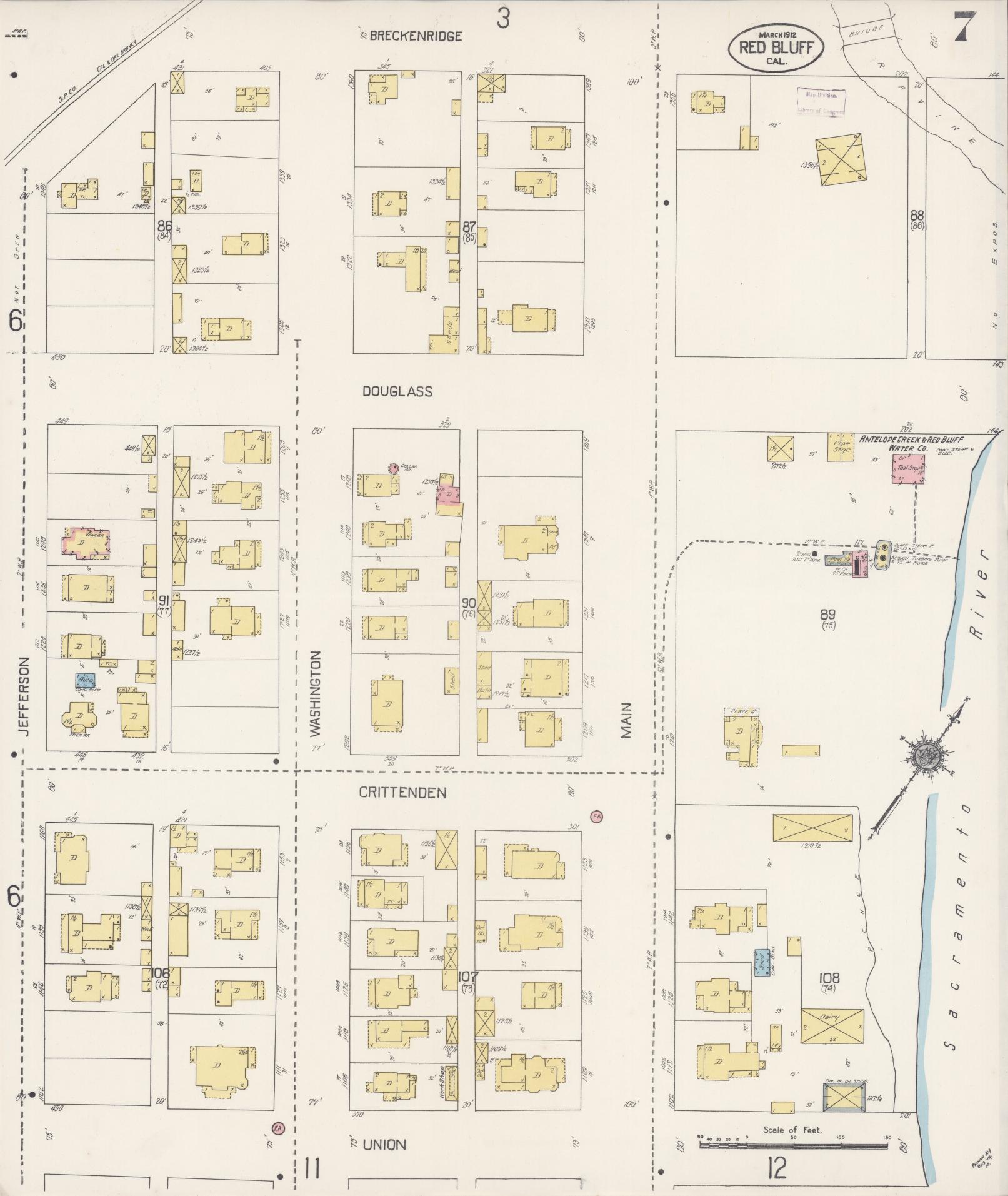 Sanborn Fire Insurance Map from Red Bluff, Tehama County, California (1912), Sheet #0007 - Complete Map Set gallery image, historic Sanborn map, vintage wall art, California California
