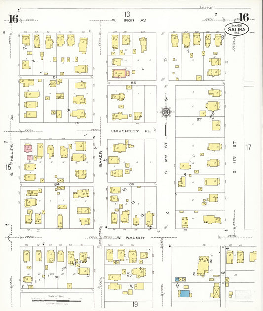 Sanborn Fire Insurance Map from Salina, Saline County, Kansas (1926), Sheet #0016 - Historic Sanborn Fire Insurance Map Print, vintage old map wall art, antique decor, genealogy gift, Kansas Kansas map