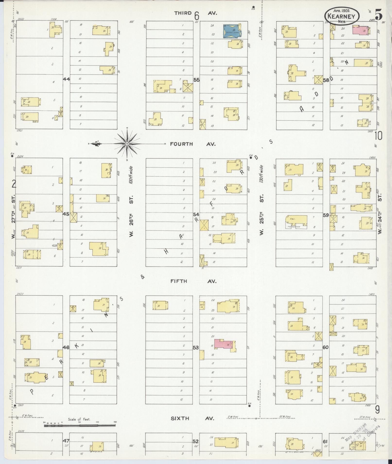 Sanborn Fire Insurance Map from Kearney, Buffalo County, Nebraska (1909), Sheet #0005 - Complete Map Set gallery image, historic Sanborn map, vintage wall art, Nebraska Nebraska