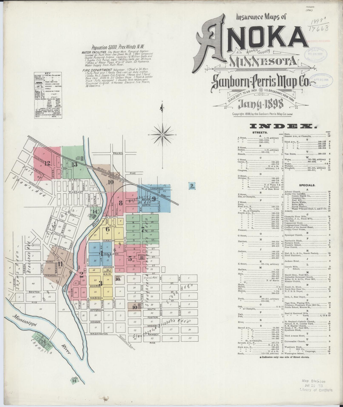 Sanborn Fire Insurance Map from Anoka, Anoka County, Minnesota (1898), Sheet #0001 - Complete Map Set gallery image, historic Sanborn map, vintage wall art, Minnesota Minnesota