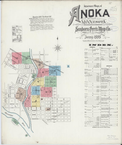 Sanborn Fire Insurance Map from Anoka, Anoka County, Minnesota (1898), Sheet #0001 - Complete Map Set gallery image, historic Sanborn map, vintage wall art, Minnesota Minnesota