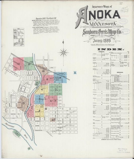 Sanborn Fire Insurance Map from Anoka, Anoka County, Minnesota (1898), Sheet #0001 - Complete Map Set gallery image, historic Sanborn map, vintage wall art, Minnesota Minnesota