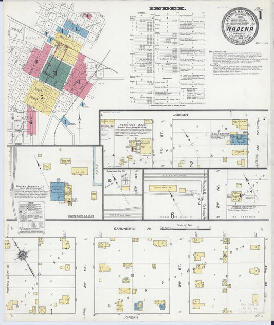 Sanborn Fire Insurance Map from Wadena, Wadena County, Minnesota (1909), Sheet #0001 - Historic Sanborn Fire Insurance Map Print, vintage old map wall art, antique decor, genealogy gift, Minnesota Minnesota map